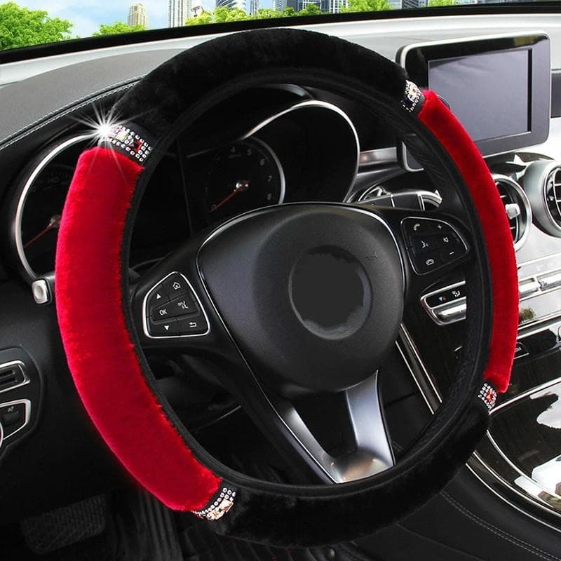 Universal 37-38Cm Diameter Soft Plush Rhinestone Car Steering Wheel Cover Interior Accessories Steering-Cover Car-styling red