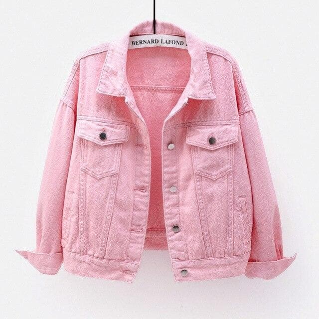 Women's Plus Size Denim Jacket Spring Autumn Short Coat Pink Jean Jackets Casual Tops Purple Yellow White Loose Outerwear XXXL pink