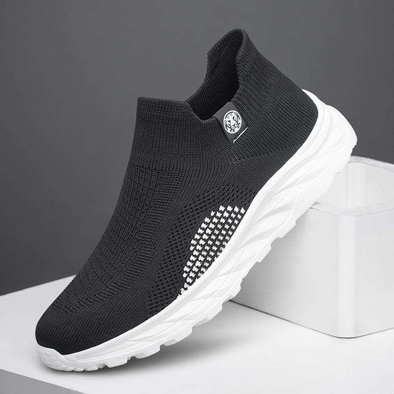 CLOHOO Walking Shoes Breathable Mesh Sports Casual Shoes for Men Comfortable Soft Slip-on Flats Shoes New Male White Sneakers 39 black