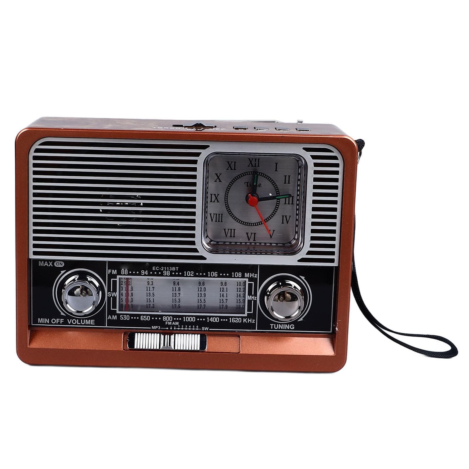 Vintage Radio Multifunctional AM FM SW Band Clock Flashlight Function Retro Bluetooth Speaker for