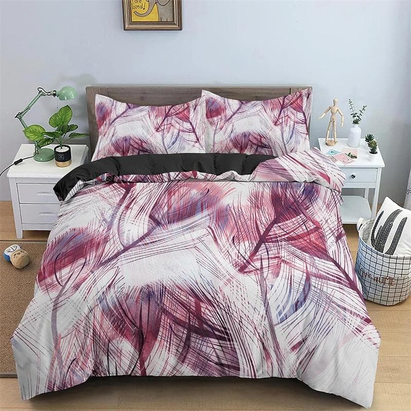 Feathers Pattern Bedding Set,Duvet Cover Comforter Bed Set Quilt Cover Pillowcase,King Queen Twin Size Boys Girls Adultse 135x200cm 2pcs