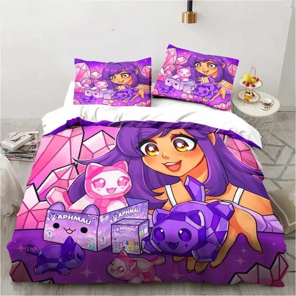Cartoon Game Cute Aphmau with Wings Bedding Set Boys Girls Twin Queen King Size Duvet Cover Pillowcase Bed boys Adult 155x220cm 3pcs