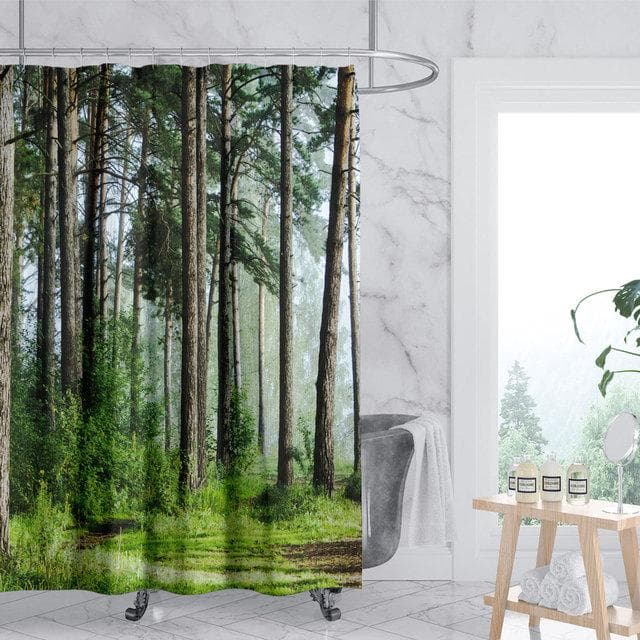 Rural Landscape Creek Stone Lotus Buddha Shower Curtain Bathroom Curtain Fabric Waterproof Polyester Bathroom Curtain with Hooks 180*200CM