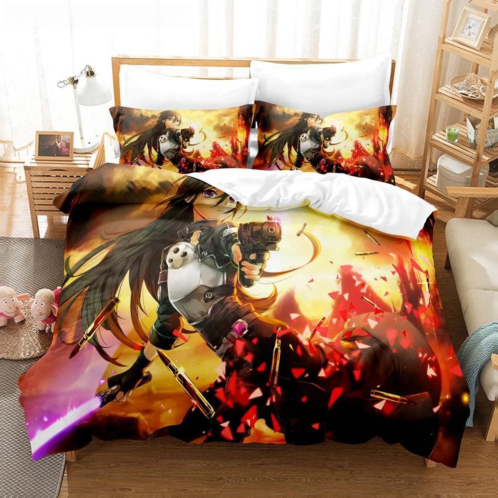 Sword Art Online Bedding Set 3D Anime Print Polyester Quilt Cover Pillowcases Queen King For Kids Gift Anime Duvet Cover Sets EU Twin 135x200cm