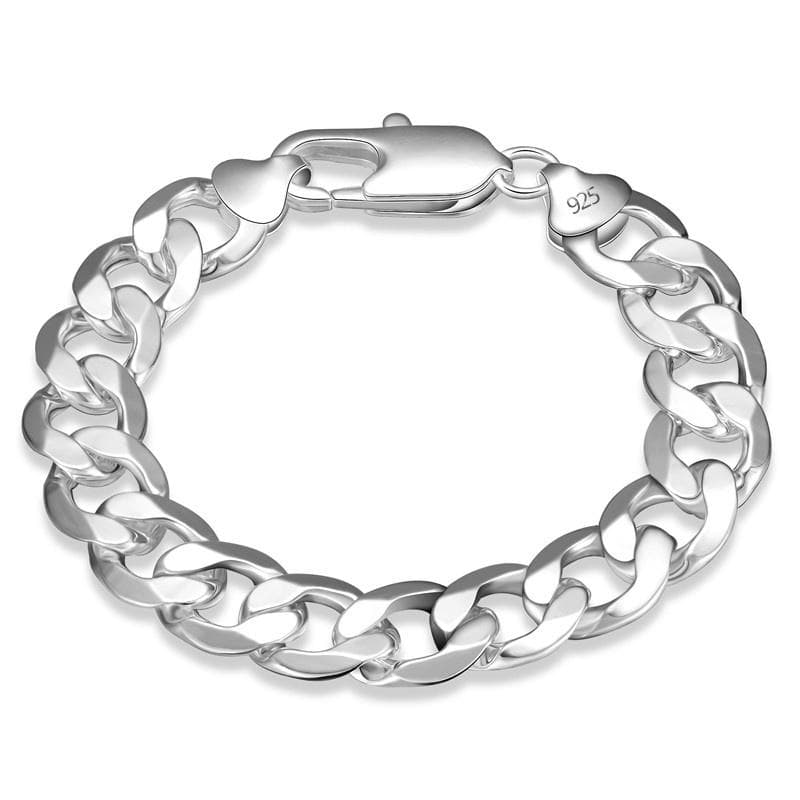 925 Silver 8mm 10mm 12mm Flat Sideways Bracelets Chains For Men Fashion Jewelry 10MM