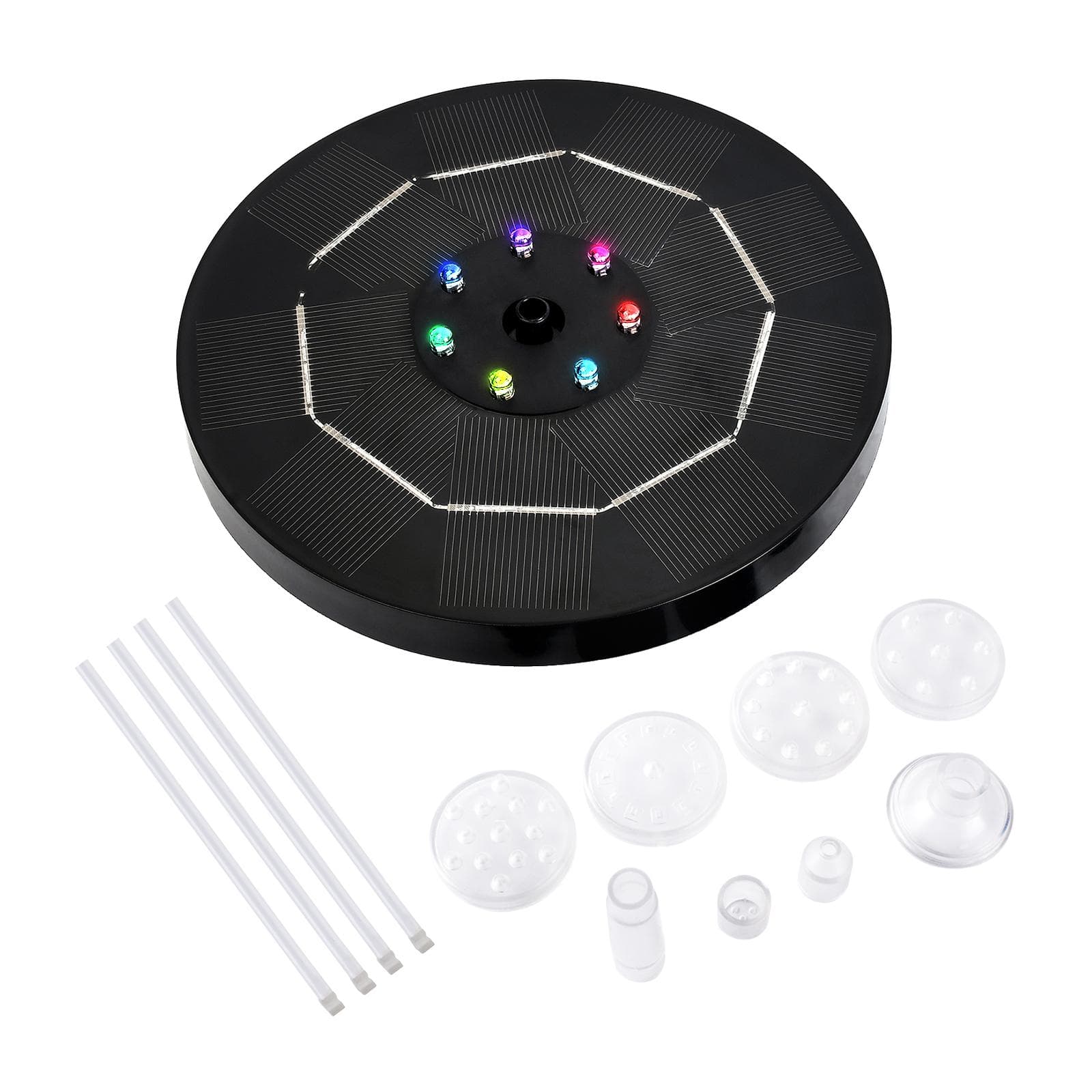 3.5W LED Solar Fountain Pump with Colorful Gradient Light 1800mAh Battery 6 Nozzles Bird Bath white