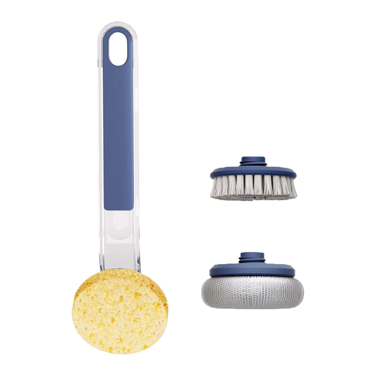 Kitchen Dish Brushes 3 in 1 Long Handle Pot Pan Sponge Scrubber Brush Cleaning Tool Set Navy Blue