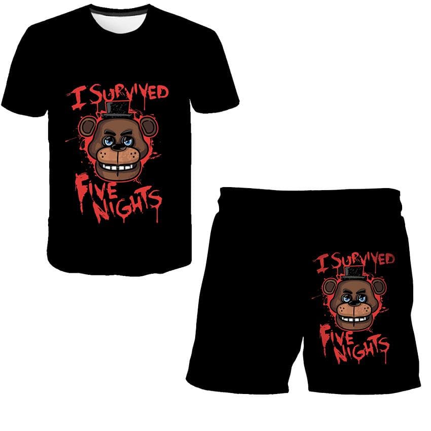 2pcs Sets Boys Girls 3D print FNAF clothes Suits Summer Fashion Short Sleeve T-shirts + Short Pants  Clothing Outfits 4-14 Years 160