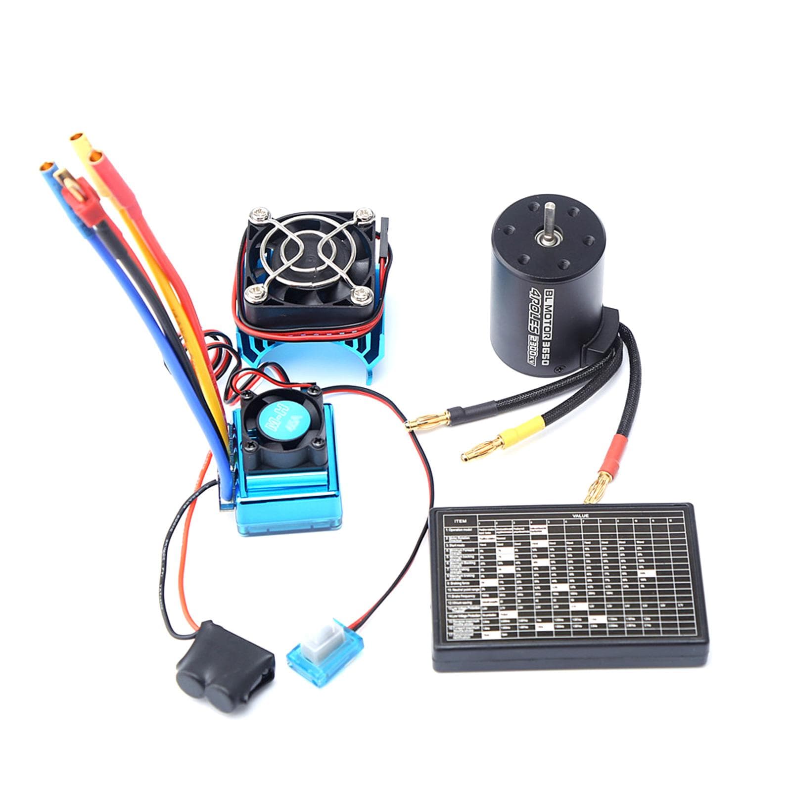 3650 2300KV Brushless Motor & 120A ESC with Program Card Heat Sink Combo for 1:8/ 1:10 Remote 120A black