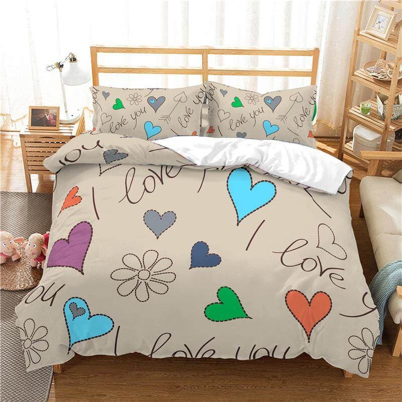 3D Love Heart Duvet Cover Microfiber Romantic Love Affection Theme Bedding Set King Full For Kids Teen Valentines Day Room Decor EU single(135x200cm)