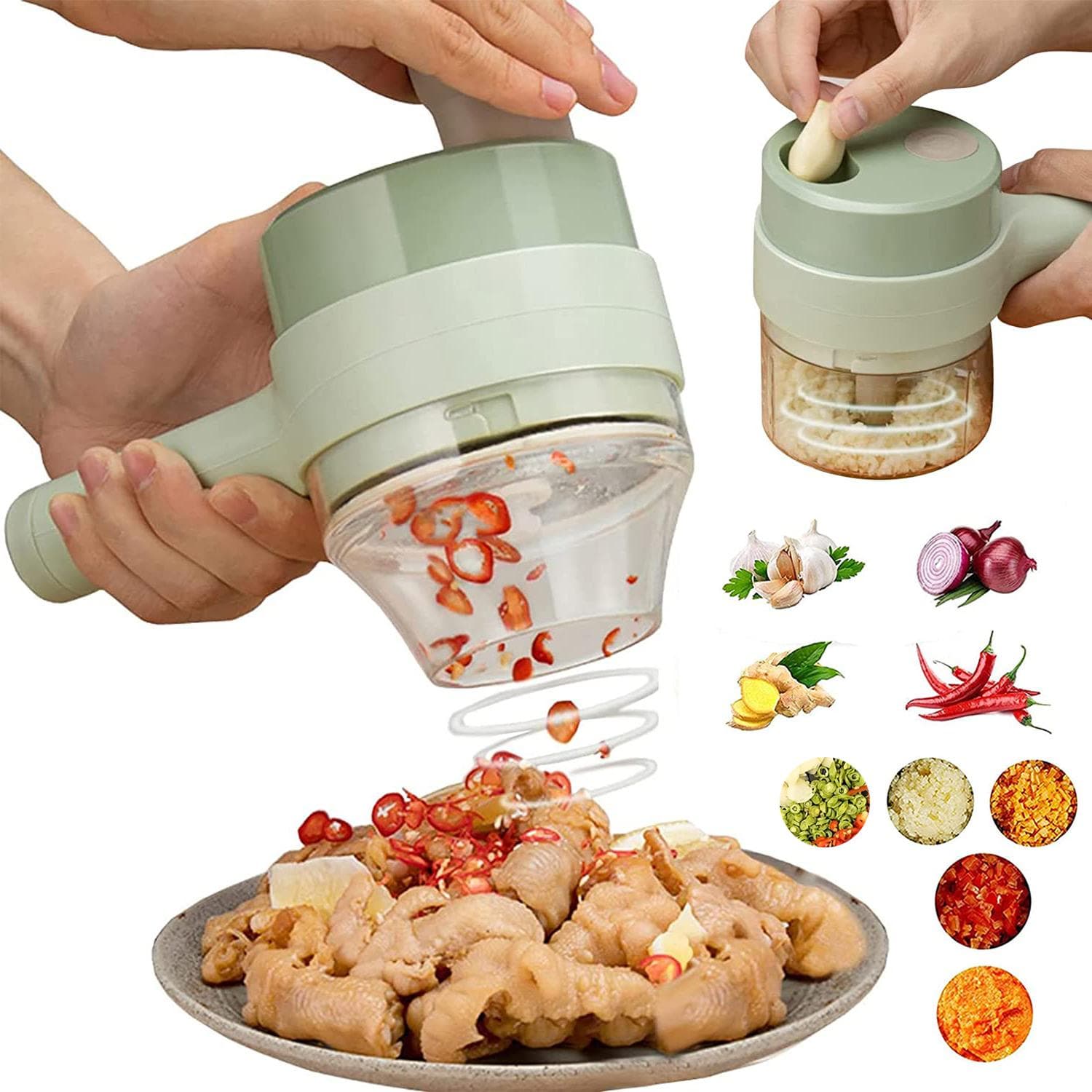 4 in 1 Handheld Electric Food Chopper Wireless Vegetable Cutter Set Vegetable Chopper and Meat 1-PACK green