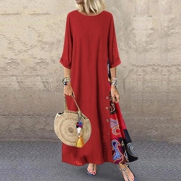 Women's Fashion Casual Loose Big Swing Half Sleeve Long Dress Floral Holiday Maxi Dress Plus Size Vestidos Longos Robe 5XL red