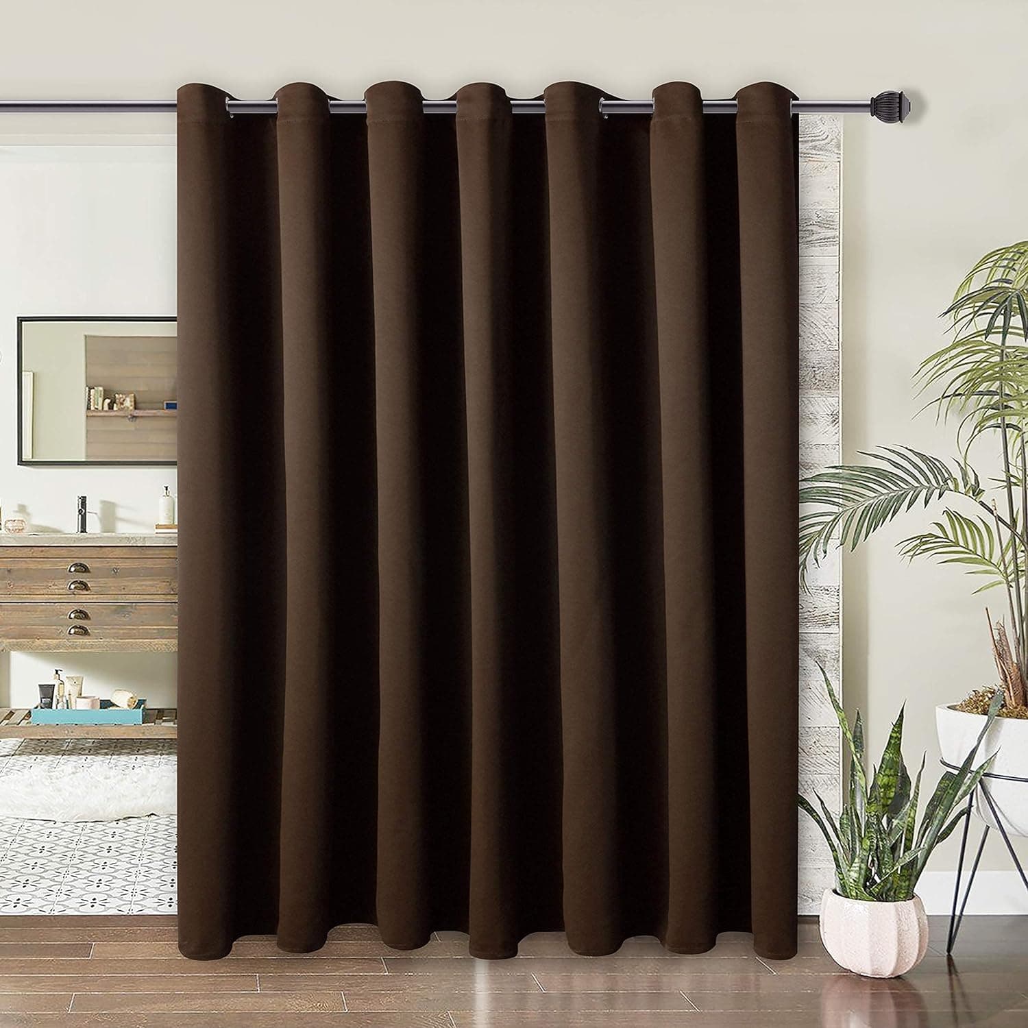 Pack Of 1 Room Divider BlackOut Curtain for Living Room, Noise Reduction Curtain with Anti-Rust Grommet Top Blackout Curtain 150H 84L inch&Grommet Top chocolate