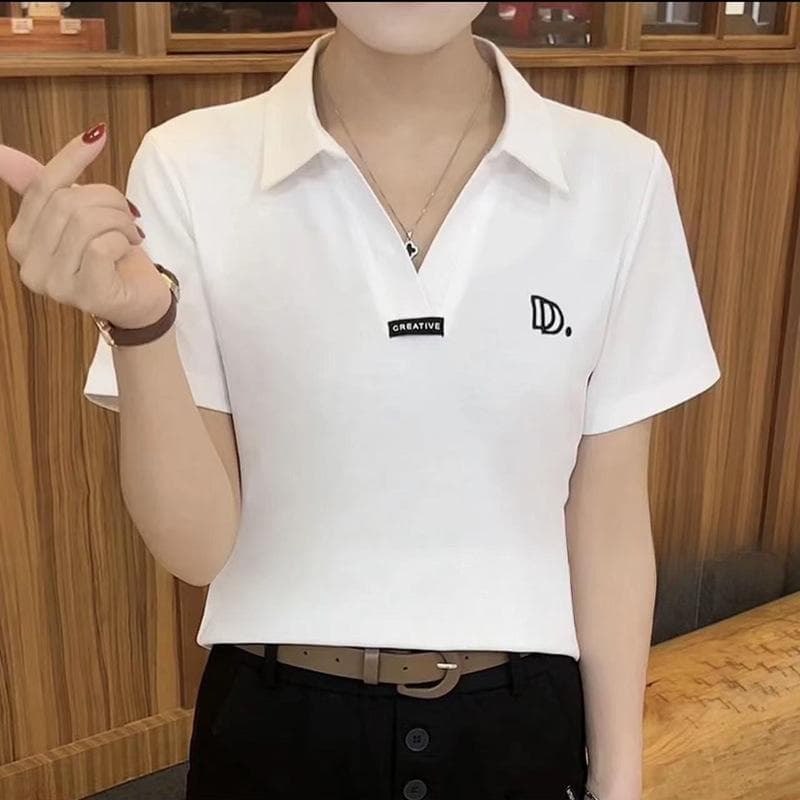 Short-sleeved T-shirt for Women's Lapel Summer Popular Middle-aged Mother Wearing Collar Tops for Women's Polo Shirt 5XL