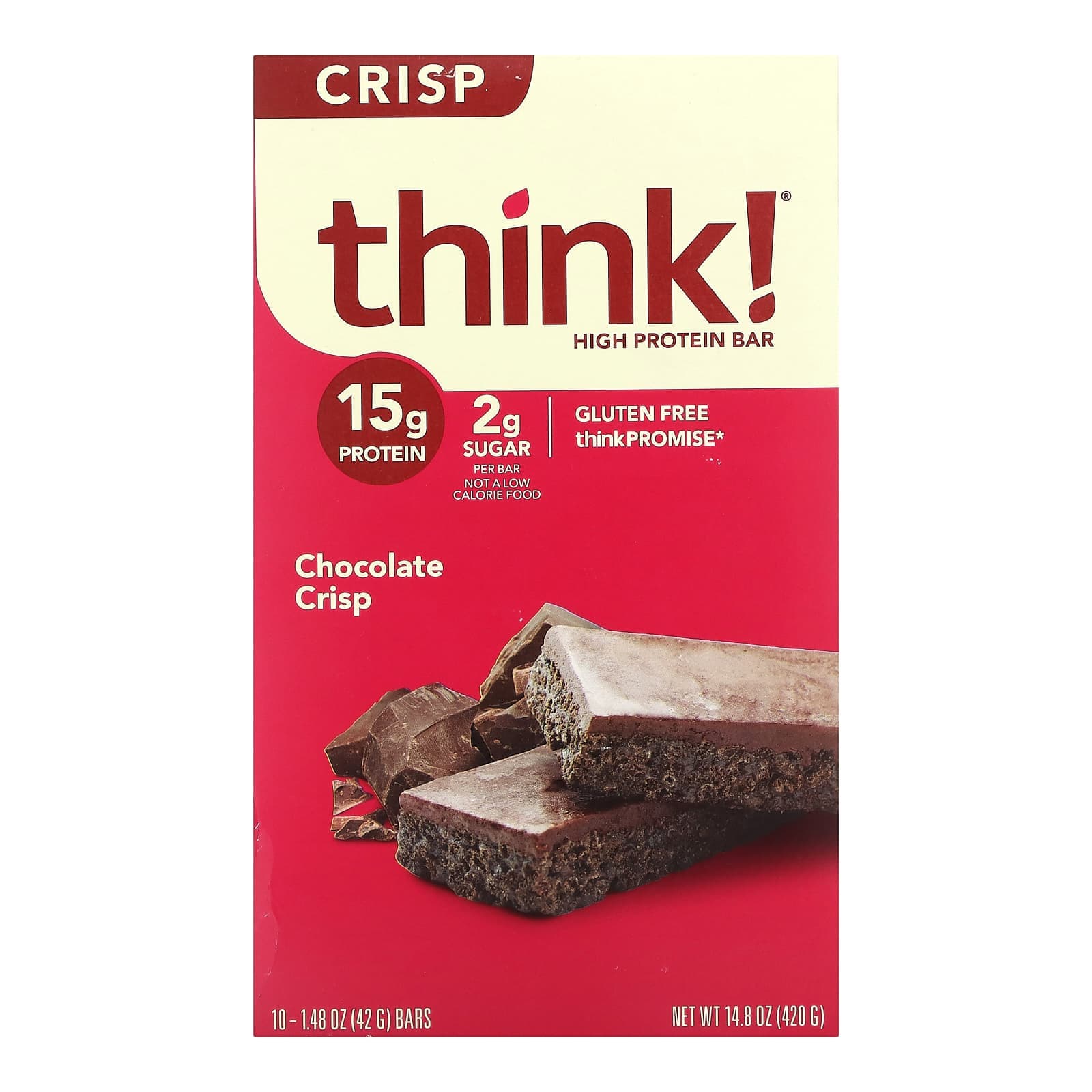 Think!, High Protein Bar, Chocolate Crisp, 10 Bars, 1.48 oz (42 g)