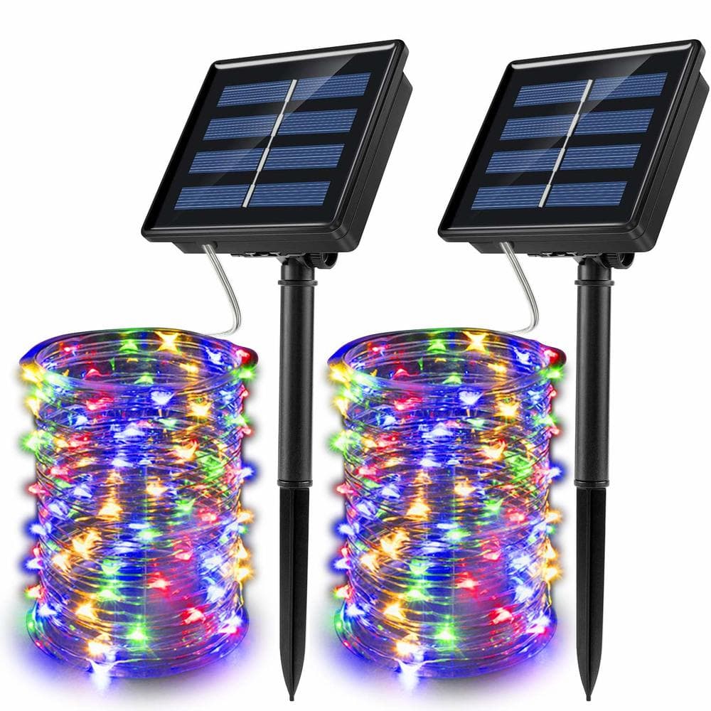 Solar String Lights Garland Christmas Decorative 8 Modes Fairy Lights Copper Wire For Outdoor Wedding Homes Party Garden 10M-100LED-2Pcs multicolour