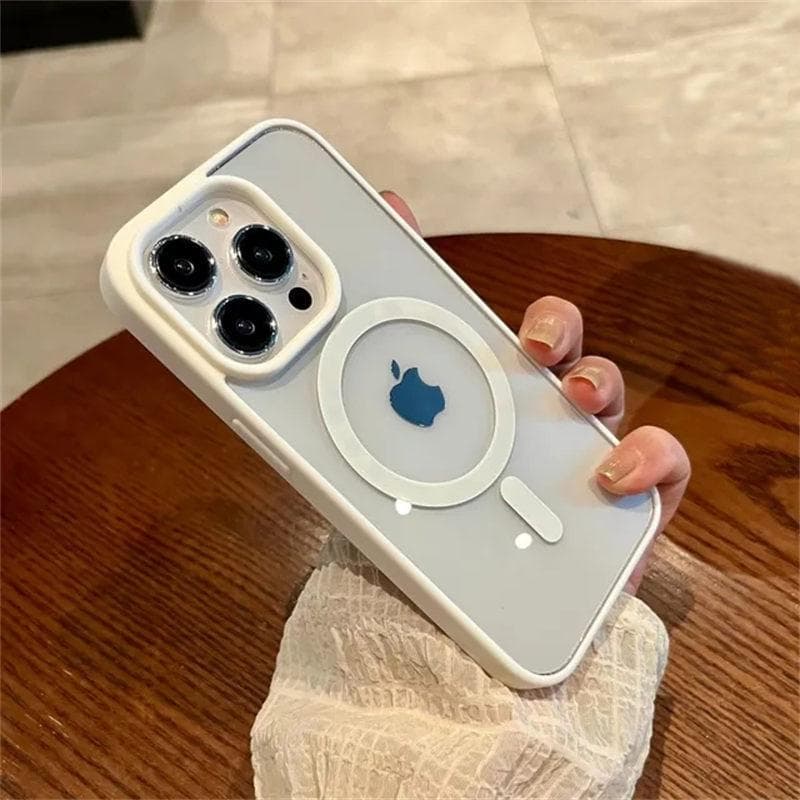 Luxury Magsafe Transparent Case For iPhone 16 15 14 13 12 11 Pro X XS XR Max Mini 7 8 Plus SE 2022 Magnetic Wireless Charge Cover iPhone 15 Plus white