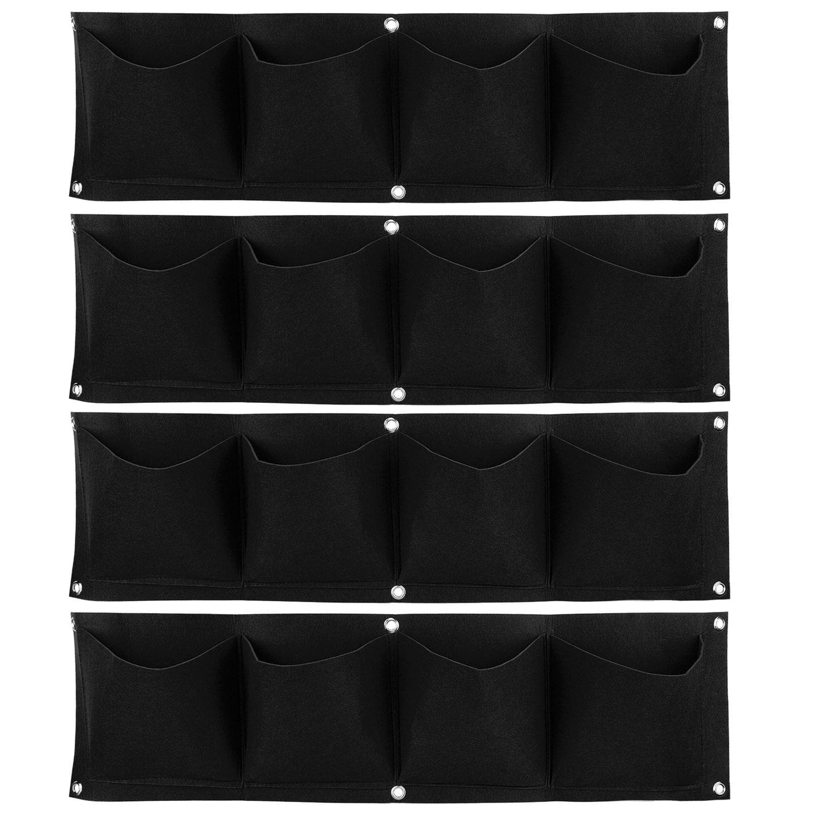 4Pcs 4 Pocket Plant Grow Bag Wall Mounted Reusable Degradable Felt Garden PlanterBlack black