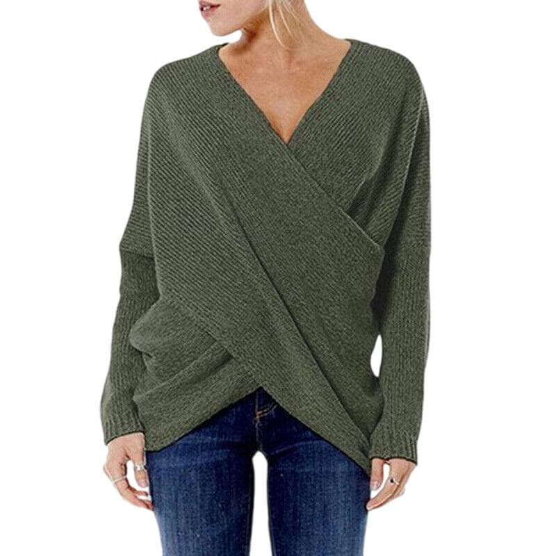 Ladies Jumper Tops Plus Size Sweater Women Knitwear Long Sleeve Knitted Sweaters L green