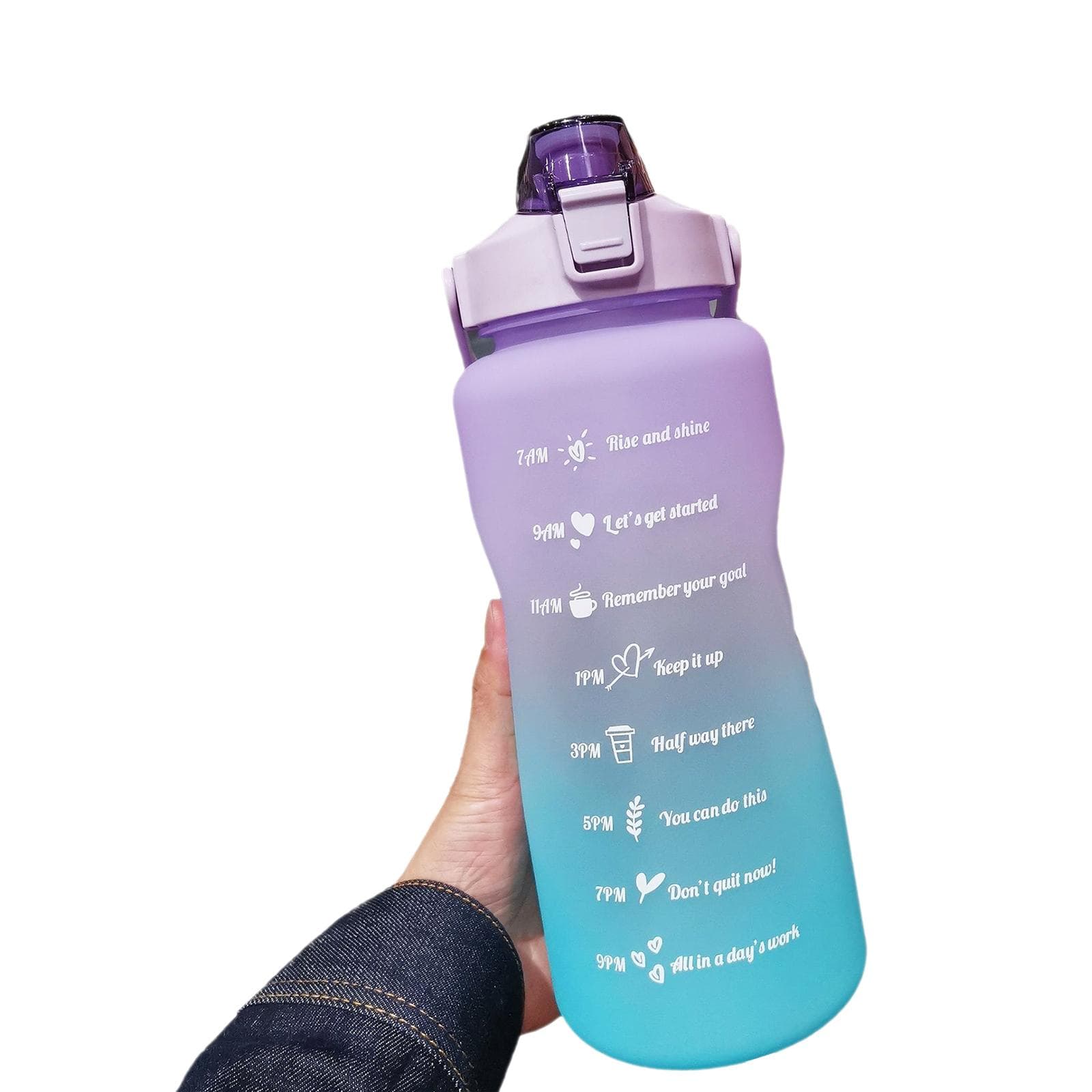 2L Water Bottle with Marker & Straw Large Capacity Water Bottle with Handle Reusable Leakproof purple