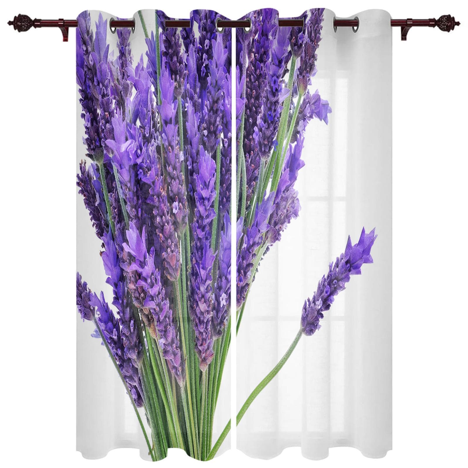 Purple Lavender Flower Field Chair Window Curtains Kitchen Drapes Panel Home Decor Curtains for Living Room Curtains for Bedroom 135W x 60H(cm)