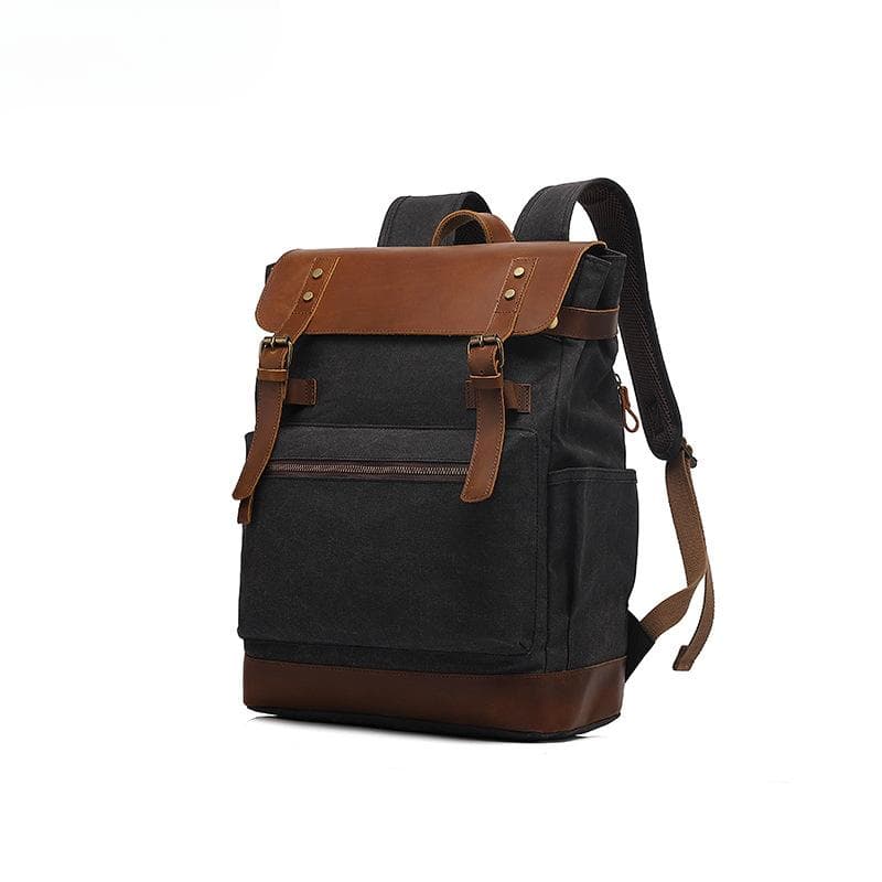 Backpack Retro Shoulder Travel Bag Outdoor Student Satchel Sports Waxed Waterproof Canvas Travel Bag with Leather