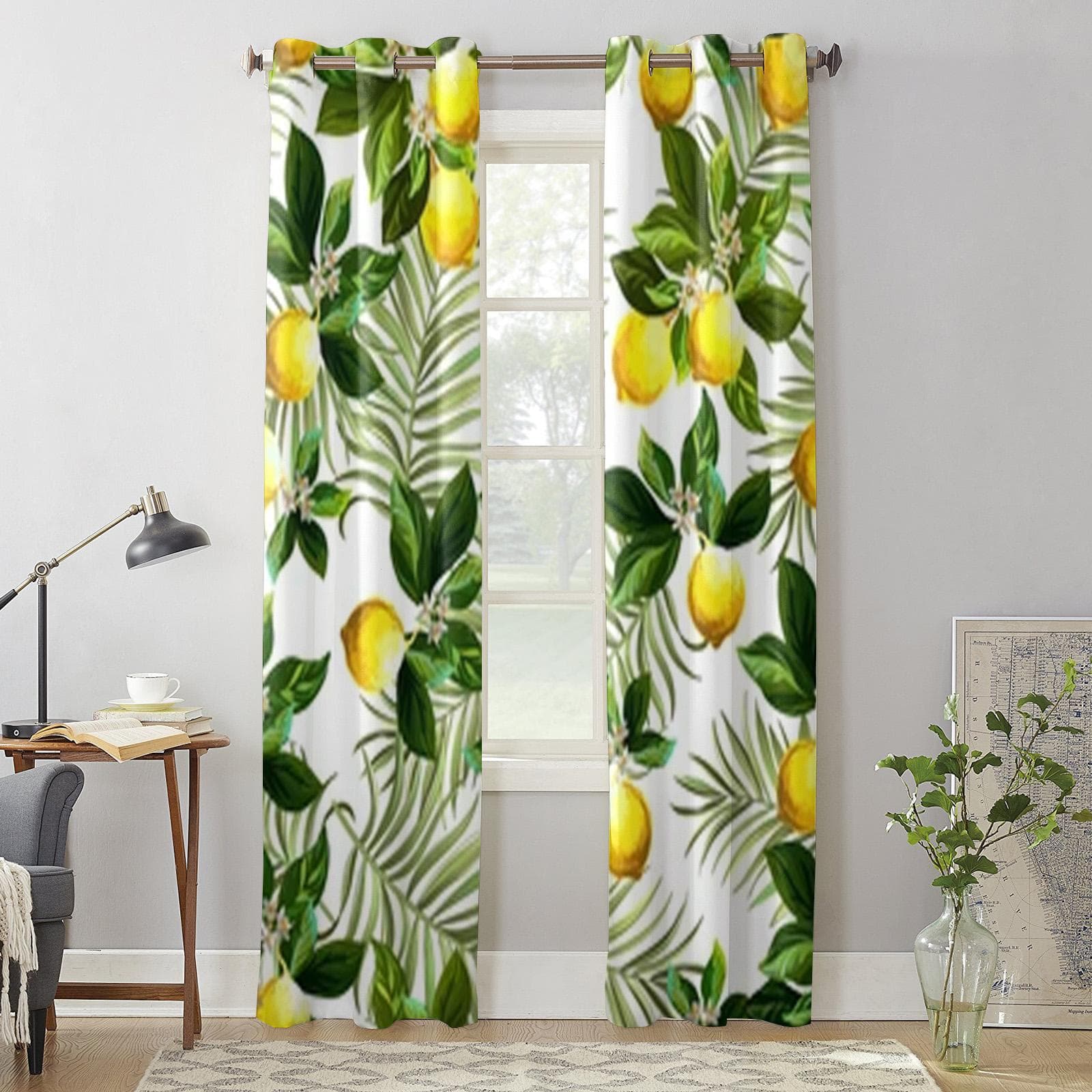 Hand Drawn Lemon Window Curtains For Living Room Bedroom Luxury Modern Kitchen Curtains Fabric Drapes 135W x 185H(cm) x2