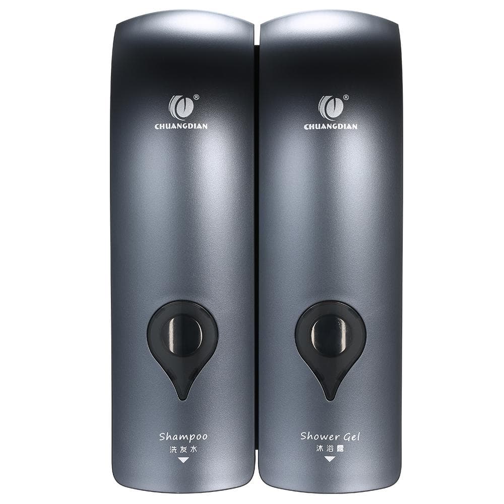 CHUANGDIAN 300ml*2 Wall Mounted Double-Head Manual Soap Dispenser Shower Gel Liquid Shampoo grey