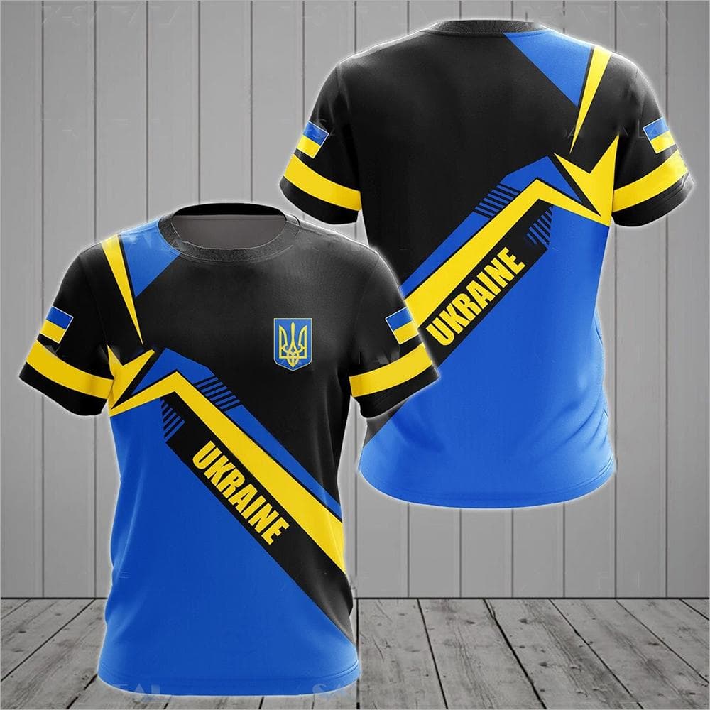 Ukraine Men's T-Shirts Ukrainian Flag Shirt 3D Printed O-Neck Oversized Short Sleeves Jersey Fashion Men's Clothing Streetwear 5XL