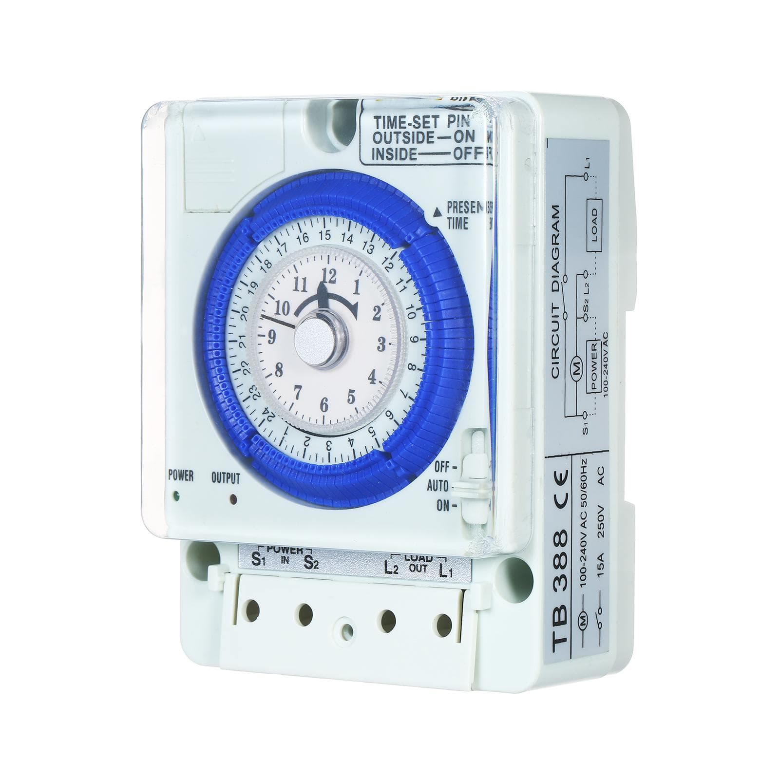 24-Hour Mechanical Timer with Battery 15-Minute Intervals Push Pins Non Power Failure 100V-240V 15A white
