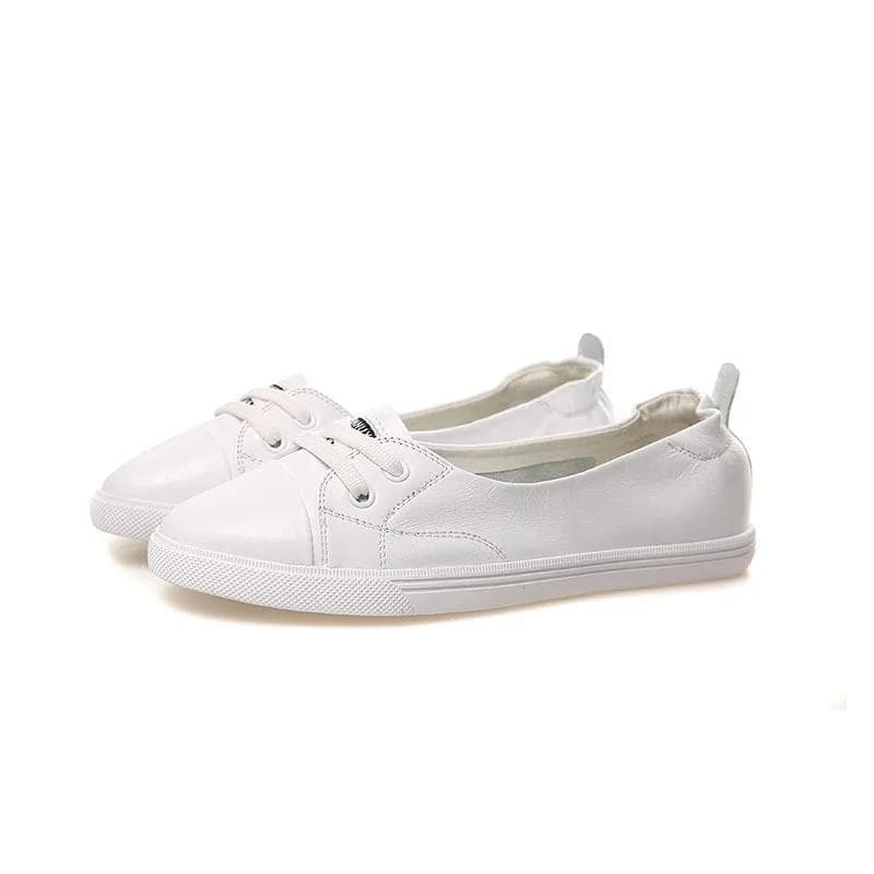 100% Genuine Leather Shoes Women Flat Causal Shoes Soft Comfortable Fashion Brand Cowhide Ladies White Shoes Plus Size 42 38 white