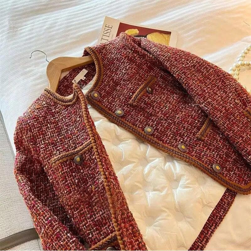 Small Scent Style Down Jacket for Women's Autumn New French Retro Celebrity Tweed Top 2XL