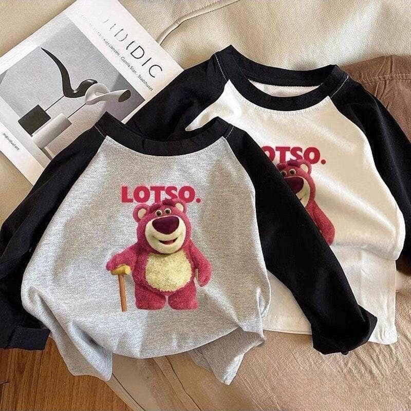 Pure Cotton Girls' Tops Baby Long-sleeved T-shirt Spring and Autumn Boys' Raglan Print Cartoon Red Bear Bottoming Shirt for Children 150cm grey