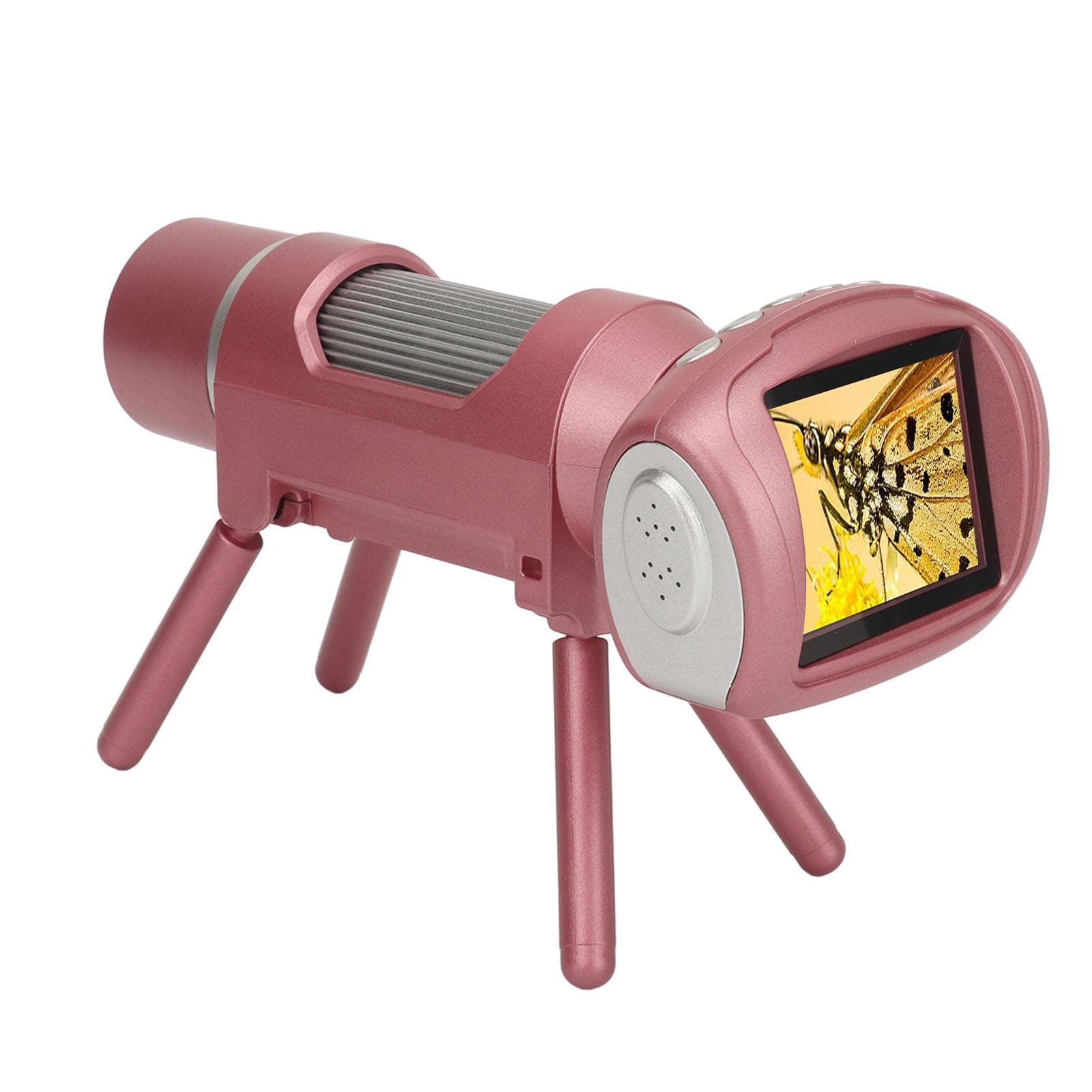 2 In Screen Kids Digital Microscope with 8 LED Lights Adjustable 50X‑300X 40MP 900mAh Kids Pocket pink