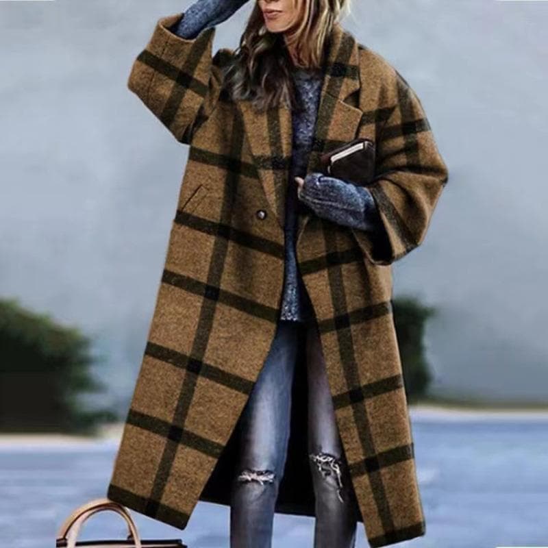 Autumn Women's Clothing Multi-color Plaid Long-sleeved Lapel Jacket XL