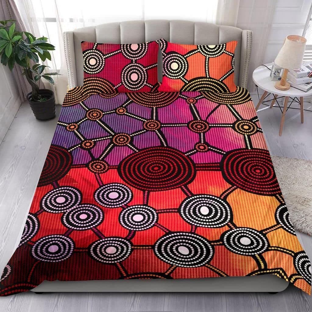 Purple Australian Original Bedding Set Geometric Pattern Duvet Cover Microfiber Indigenous Style Comforter Cover Twin King Size 140x200cm 3pcs