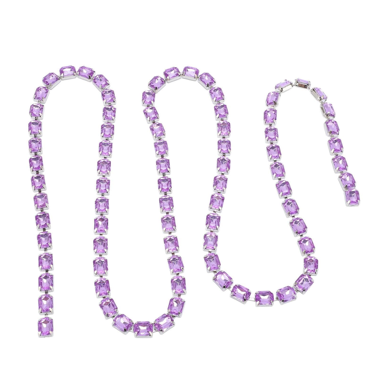 Rhinestone Trim Chain 8x10mm Light Purple Rectangle Decor Acrylic Shiny Chain for Clothing Shoe