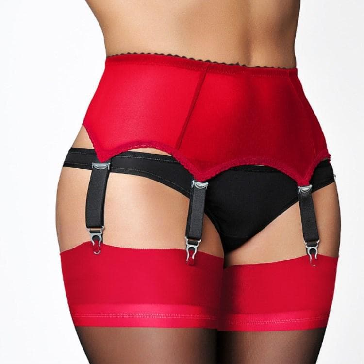 High Waist Non-Slip Garter Lace Underwear with 6 Adjustable Buckles L red
