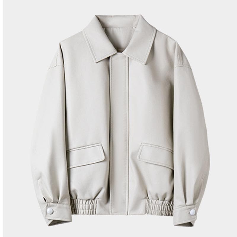 Leather Jacket for Women Spring and Autumn Motorcycle Black and White Pu Leather Jacket with Lapel Casual L white