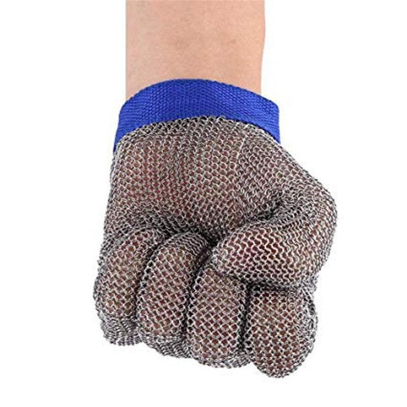 1pcs Stainless Steel Gloves Cut Resistant Gloves Grade 5 Anti-cut Slaughter Hand Protect Labor Gardening Wire Metal Mesh Butcher L blue