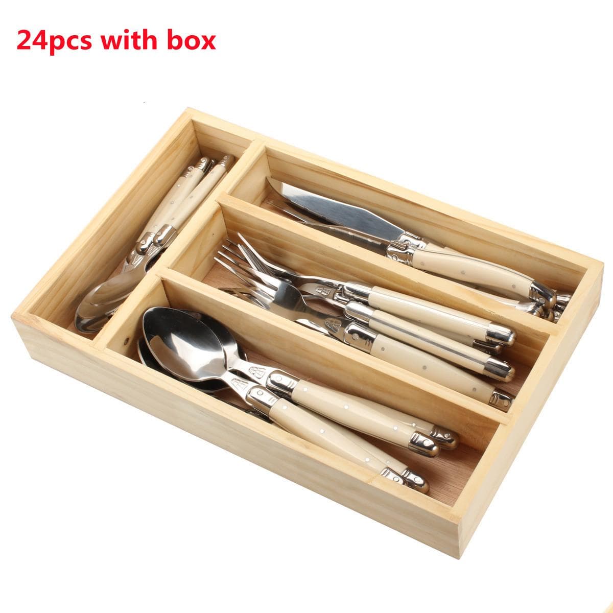 4-24pcs Laguiole Dinner set Ivory White Dinnerware Steak  Knife Fork Spoon Teaspoon Stainless steel Cutlery Restaurant Flatware