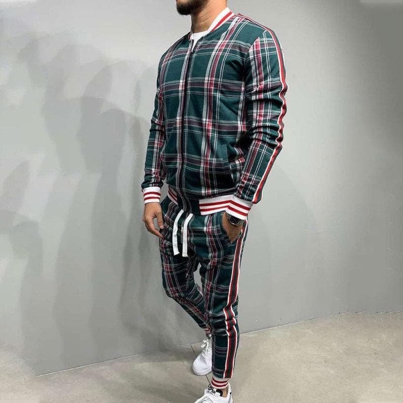 2024 Male Spring Autumn 3D Plaid Jacket Male Suit Casual Clothing Man Sets+Pants 2 Piece Sets Fashion Men's Tracksuit Sportswear M