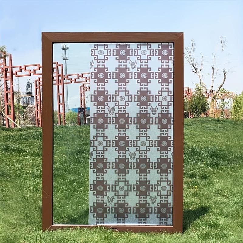 1 Roll with Adhesive Vintage Brown Floral Pattern Window Film Window Sticker, Window Privacy Film Bathroom Glass Window Film 4m