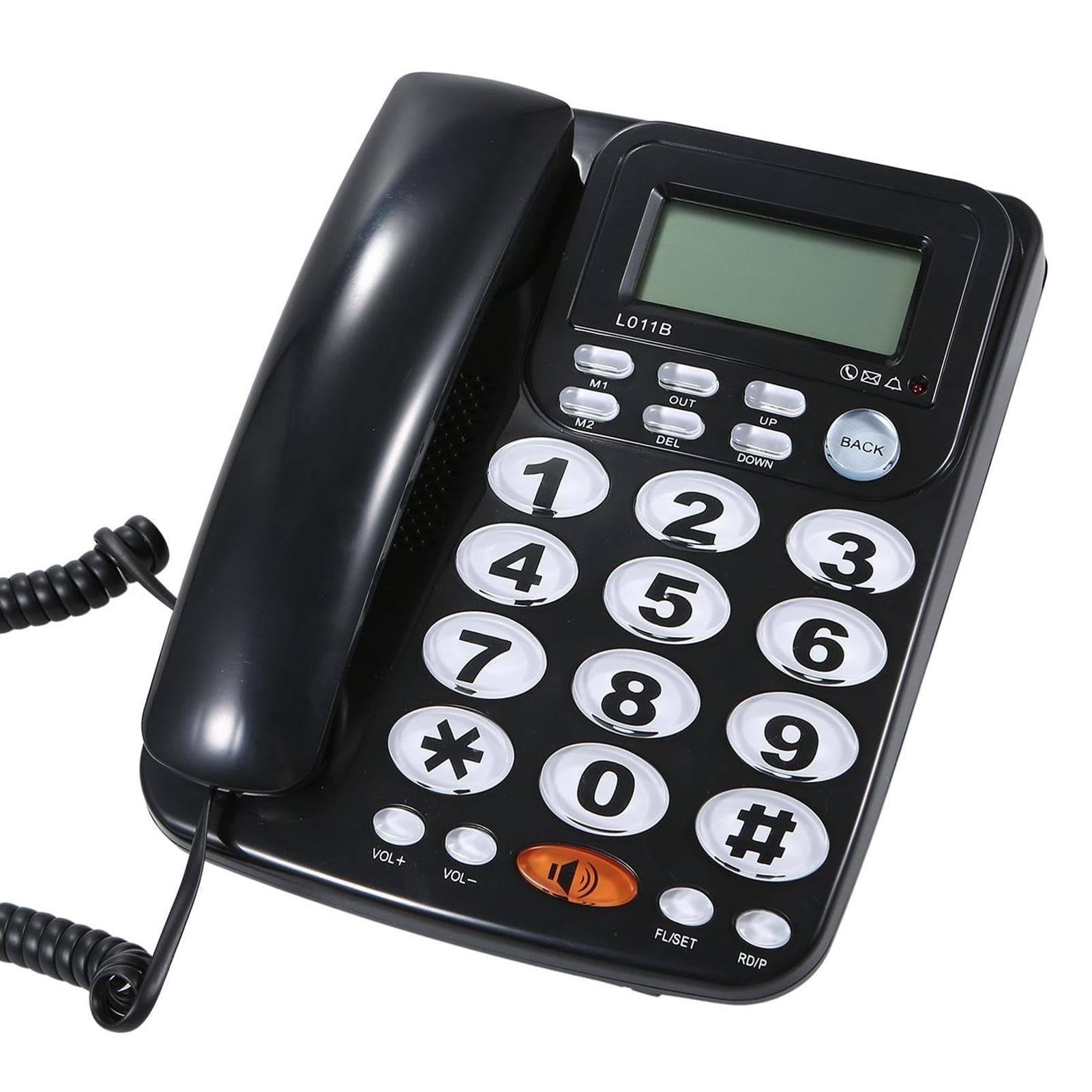 Desktop Wired Landline Telephone with Large Buttons Hands-free Calls Adjustable Screen Brightness black