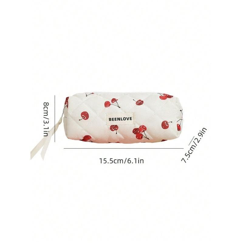 1Pc Quilting Soft Cherry Pattern Multi-Functional Travel Cosmetic Bag Large Capacity Makeup Case Makeup Pouch Skincare Bag, Makeup Bag Toiletry Bag S