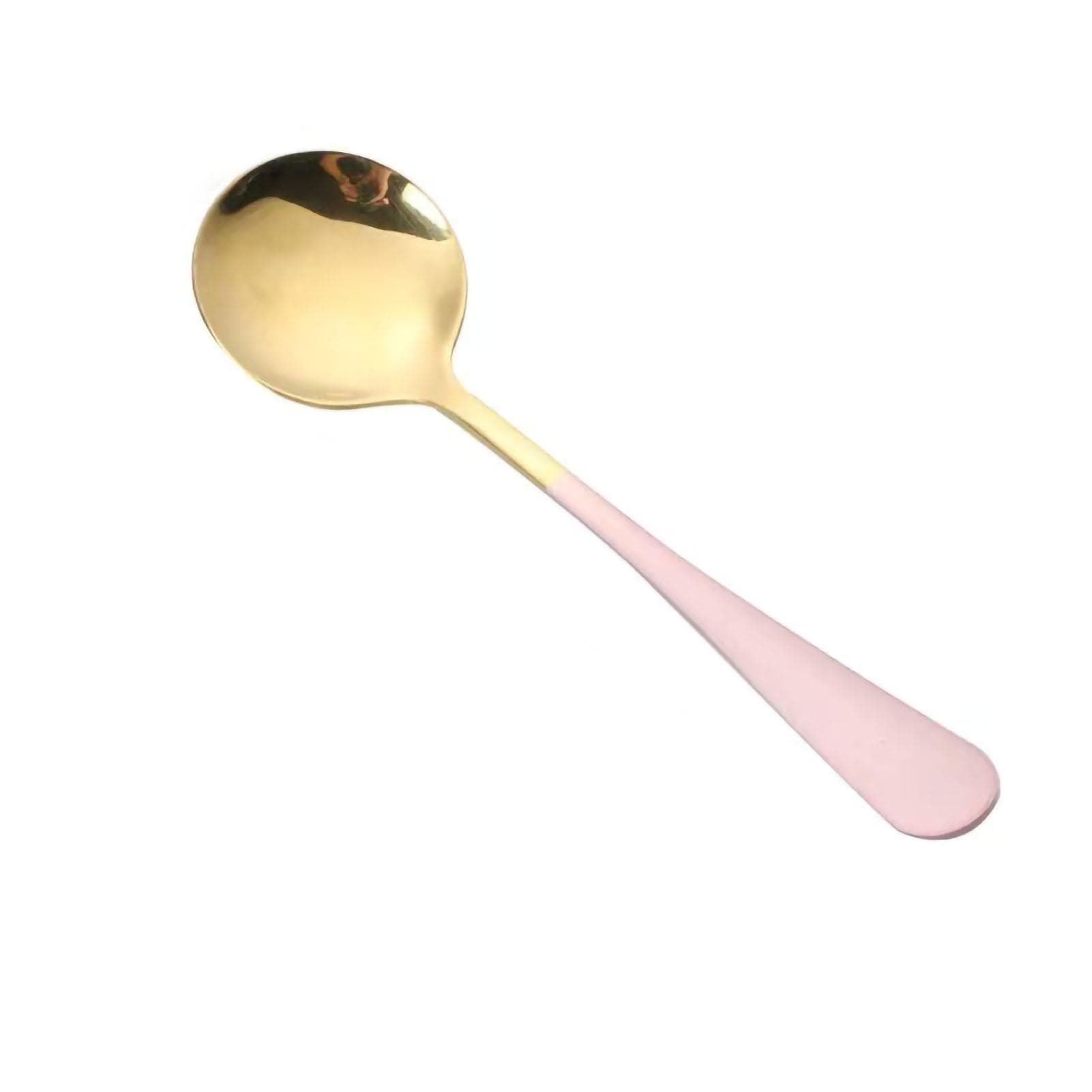 Round Spoon Thick Stainless Steel Spoon with Comfortable Long Handle for Yogurt Pudding Ice Cream