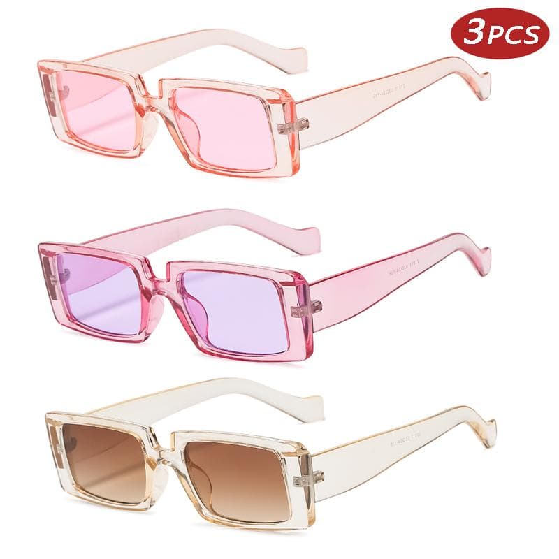 3pcs Retro Square Sunglasses Luxury Brand UV400 Vintage Gradient Eyewear for Women Men Travel Small Rectangle