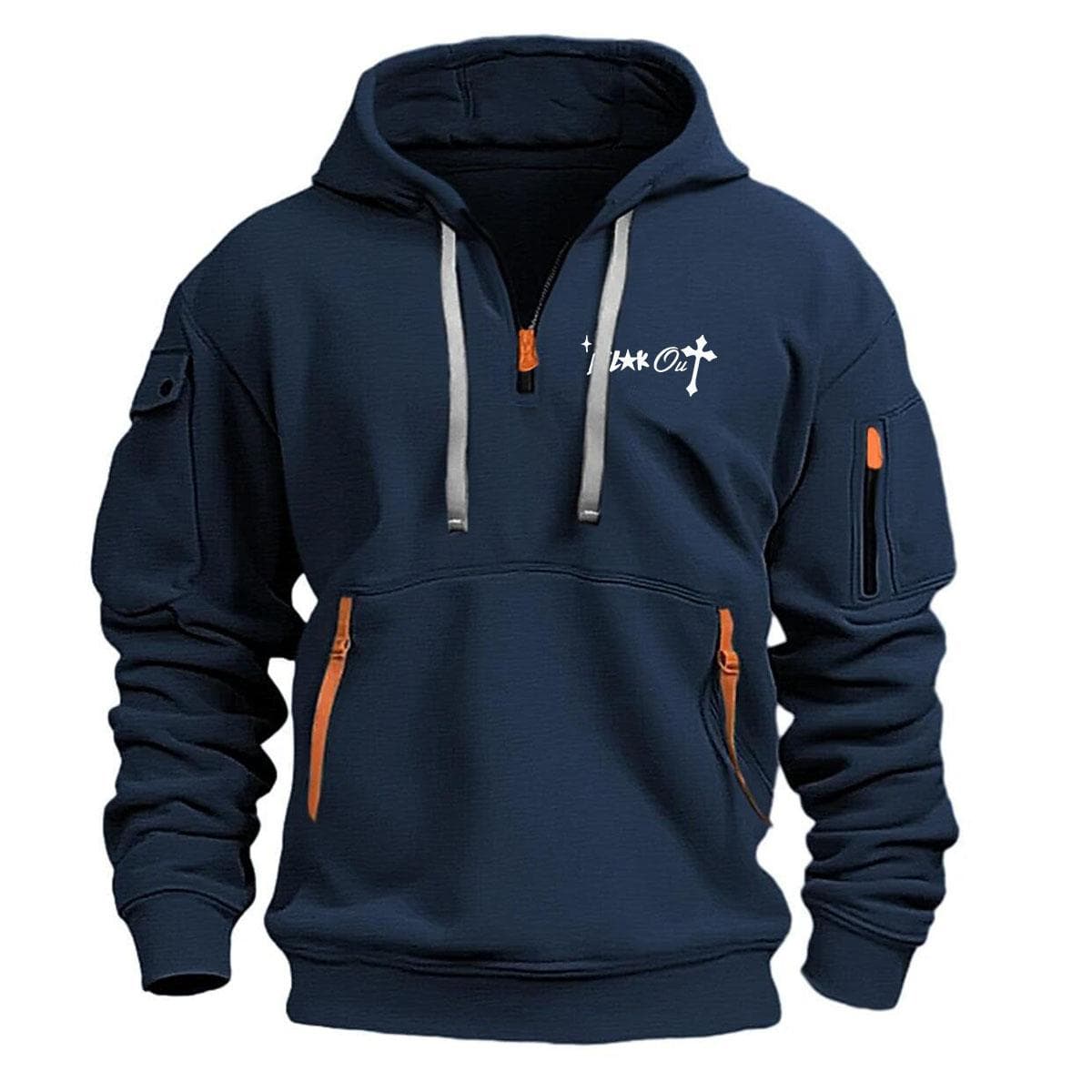 New Men's Hoodie Quarter Zip Hoodies Pocket Sports&Outdoor Streetwear Cool Casual Spring Fall Clothing Hoodies Sweatshirts XXXL Dark blue