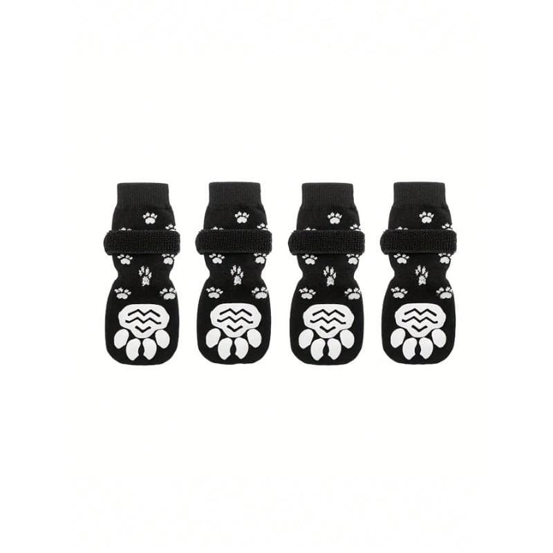 4pcs Anti-Slip Dog Socks, Soft Adjustable Pet Paw Protector, Dog Shoes, Pet Shoes Dog Cat Socks, Anti-Slip Indoor Outdoor Dual-Sided Pet Paw Protector L(7.5*18CM) black