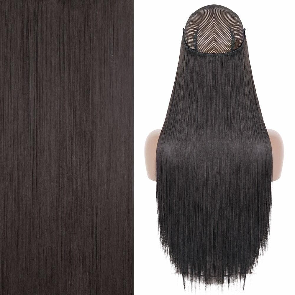 MERISIHAIR Synthetic Fiber No Clips Invisible Straight Natural Black Blonde Hair Extensions One Part Fake Hair Extension 55 cm